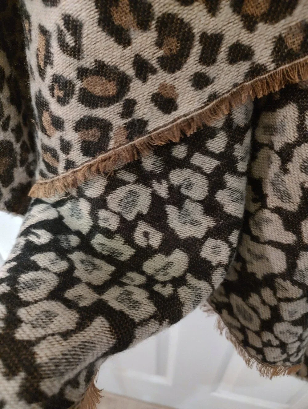 Leopard Print Wrap Poncho - Beige & Black